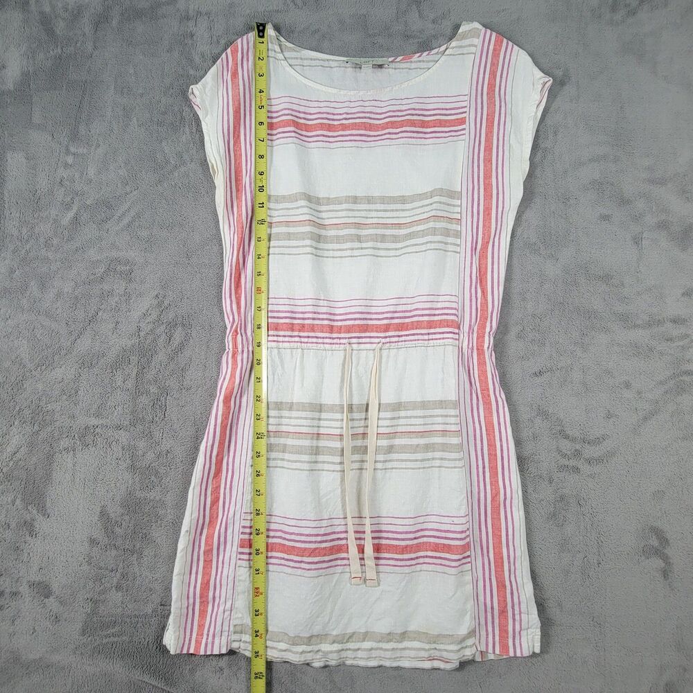 Ann Taylor Loft Blouson Mini Dress Beige Pink Stripe Sz S 100% Linen Drawstring - Picture 4 of 8